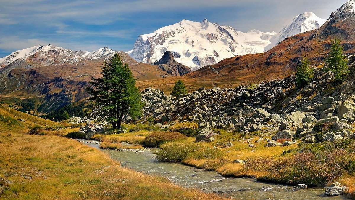 Trek kolem Matterhorn, Walliské Alpy, Masiv Monte Rosa, cestou k chatě Schönbielhütte