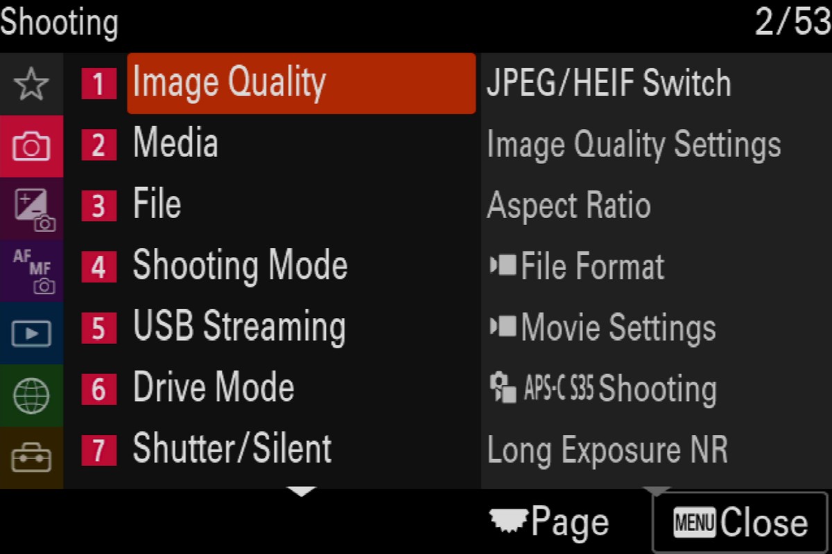 Sony A7 Mark IV menu