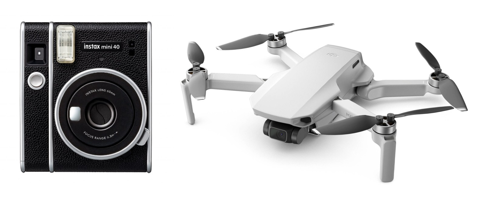 Instax Mini 40 a dron DJI Mavic Mini