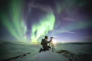 Aurora Borealis, polární záře, noční focení, noční obloha