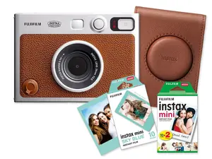 Fujifilm INSTAX mini Evo, hnědý + Colorfilm 20ks & Blue Frame 10ks + pouzdro