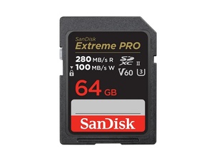 SanDisk Extreme PRO 64GB V60 UHS-II SD Card, 280/100MB/s,V60,C10,UHS-II
