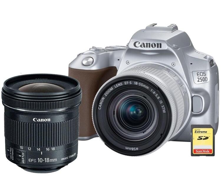 Canon EOS 250D + 18-55mm IS STM stříbrný + EF-S 10-18mm IS STM + 64GB karta