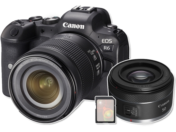 Canon EOS R6 + RF 24-105mm IS STM + RF 50mm f/1.8 STM + 128GB karta