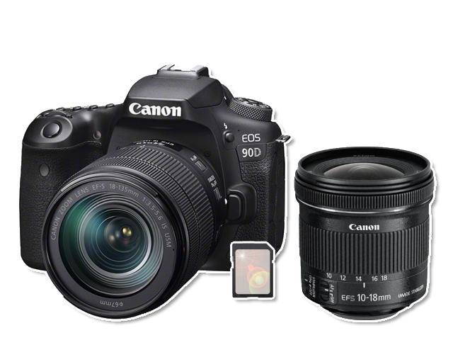 Canon EOS 90D + 10-18mm IS STM + 18-135mm IS USM + 64GB karta