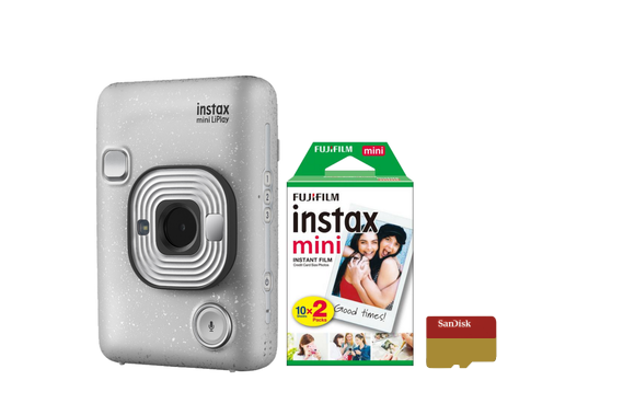 Fujifilm INSTAX mini LiPlay - bílý + Color film (2x10ks) + 64GB microSD