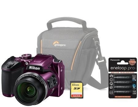 Nikon Coolpix B500 fialový + AA baterie (4ks) + brašna + 32GB karta