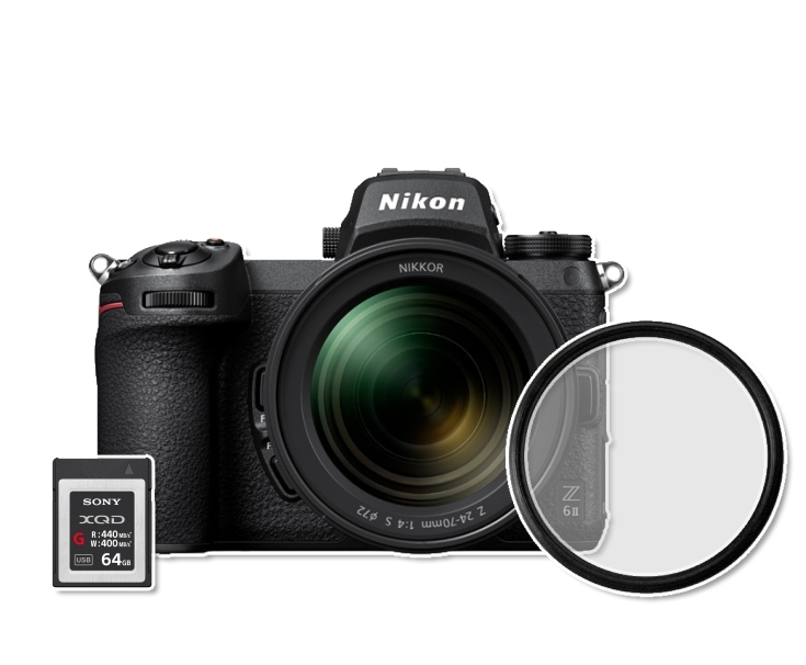 Nikon Z 6II + Z 24-70mm f/4 S + UV filtr + 64GB XQD karta