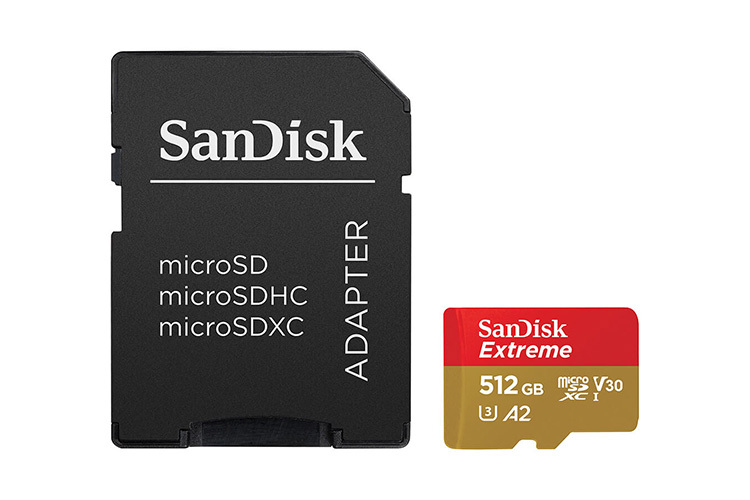 SanDisk Extreme microSDXC 512GB 190 MB/s A2 C10 V30 UHS-I U3 + adaptér