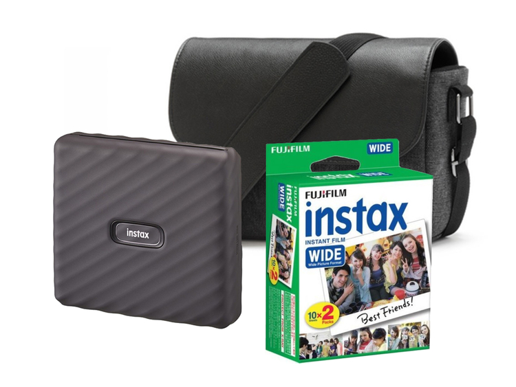 Fujifilm instax Link WIDE™, šedá + Colorfilm (20ks) + brašna