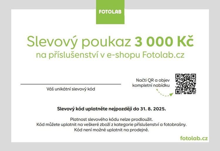 FOTOLAB voucher na nákup příslušentví v hodnotě 3000 Kč