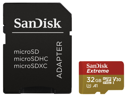 SanDisk Extreme microSDHC 32GB 100 MB/s A1 Class 10 UHS-I V30 + Adaptér