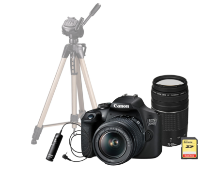 Canon EOS 2000D + 18-55mm IS II + 75-300mm III + stativ + kabelová spoušť RS-60E3 + 32GB SDHC
