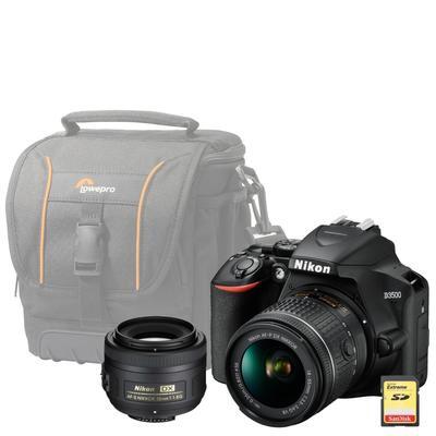 Nikon D3500 + 18-55mm AF-P DX VR + 35mm f/1.8G AF-S DX + brašna + 32GB karta