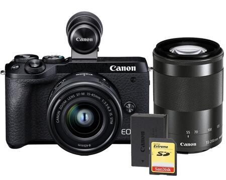 Canon EOS M6 Mark II + EF-M 15-45mm IS STM + EVF-DC2 + 55-200mm + 2. akumulátor + 32GB karta