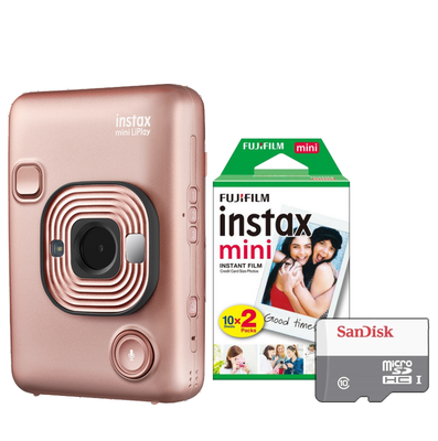 Fujifilm INSTAX mini LiPlay - zlatý + Color film (2x10ks) + 16GB microSDHC
