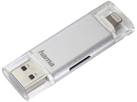 HAMA čtečka microSD karet Lightning + USB 3.0 Save2Data (124176), stříbrná