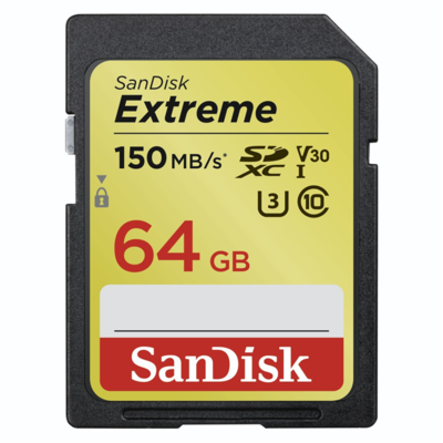 SanDisk Extreme SDXC 64GB 150 MB/s C10 V30 UHS-I U3