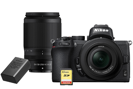 Nikon Z50 + 16-50mm DX + 50-250mm DX + 2. akumulátor + 64GB karta