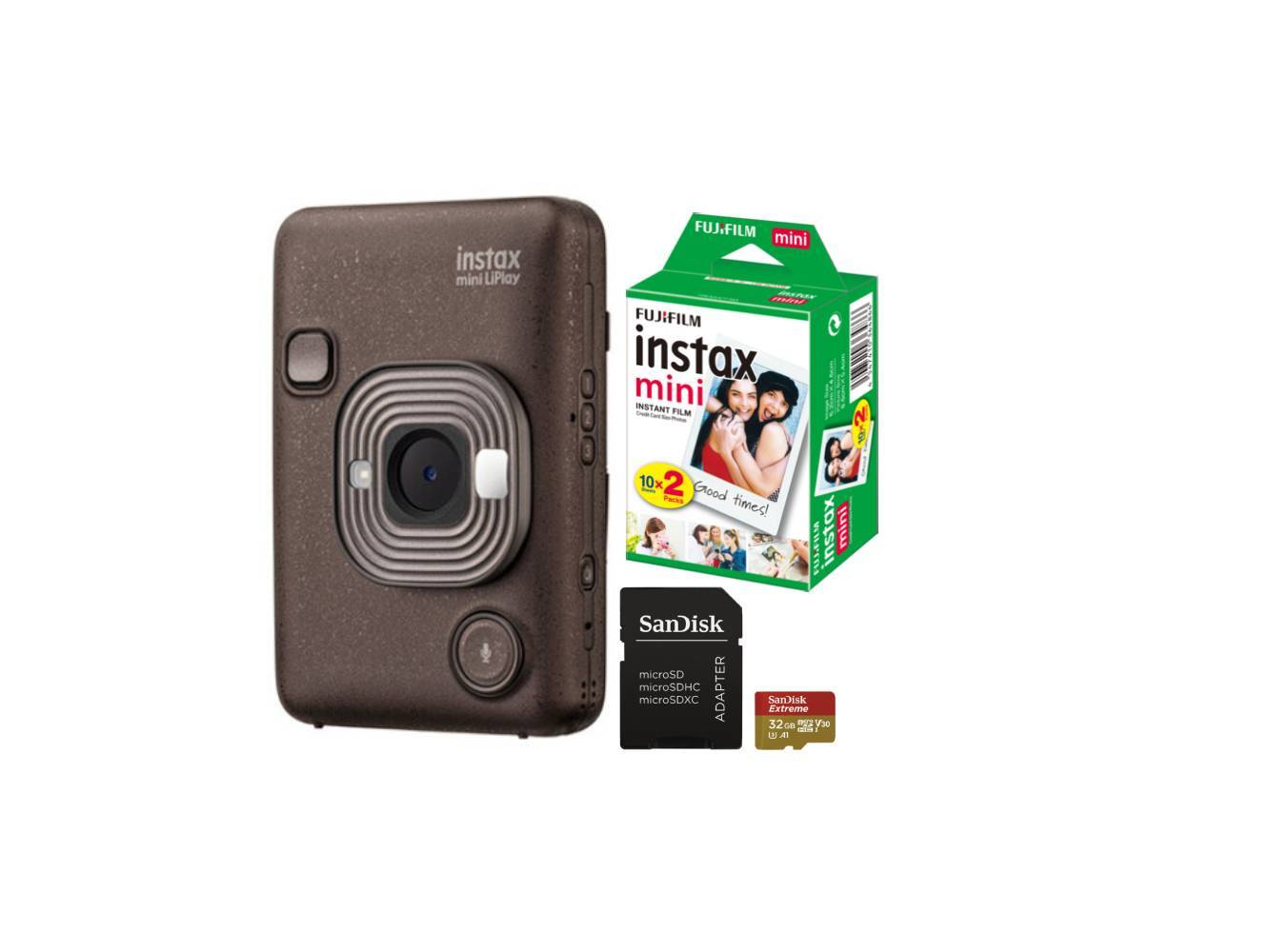 Fujifilm instax mini LiPlay™, bronzová + Colorfilm (20ks) + 32 GB microSD + adaptér Fujifilm instax mini LiPlay™, bronzová + Colorfilm (20ks) + 32 GB microSD + adaptér