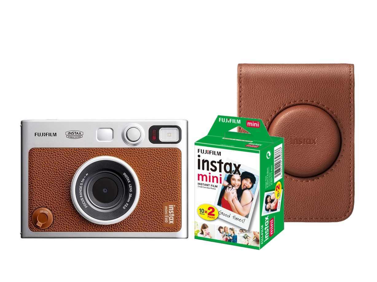 Fujifilm instax mini Evo™, hnědý + Colorfilm (20ks) + pouzdro