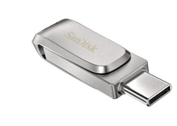 Stříbrný USB flash disk SanDisk s konektorem USB-C a kompaktním moderním designem